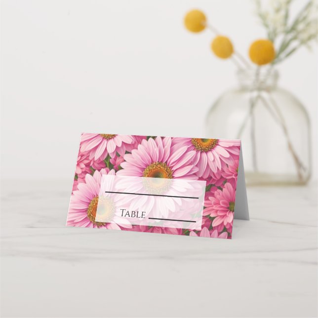 Rosa Frühlingsblütenrosa Gänse Retrosa Blume Platzkarte (Vorderseite)