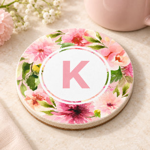 Rosa Frühlingsfarbe Blume Monogramm Getränkeuntersetzer