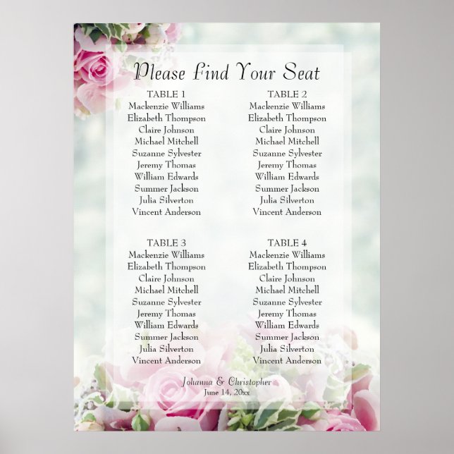 Rosa Frühlingsfloral 4 Tabelle Hochzeitskarte Poster (Vorne)