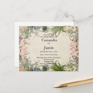 Rosa Frühlingsflorale Hochzeit Einladung Postkarte
