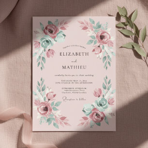 Rosa Frühlingshochzeit mit Mint-Touch Einladung