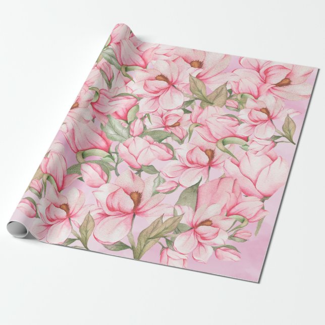 Rosa Frühlingsmagnolia-Blume Geschenkpapier (Ungerollt)