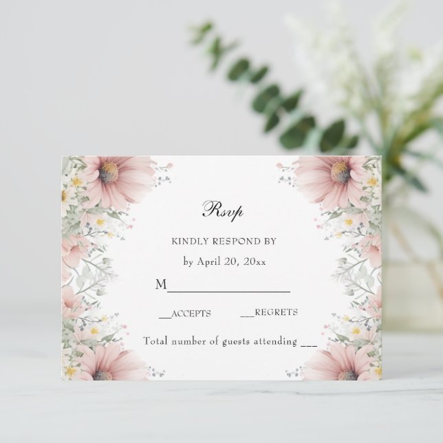 Rosa Frühlingspastel Wilde Blume RSVP Karte (Stehend Vorderseite)