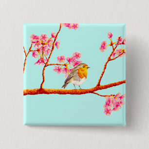 Rosa Frühlingssonne Robin Bird Button