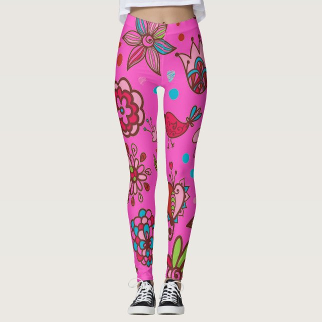 Rosa Frühlingszeit Leggings (Vorderseite)