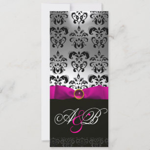 ROSA FUCHSIA BAND WEISS SCHWARZ DAMAST MONOGRAMM EINLADUNG
