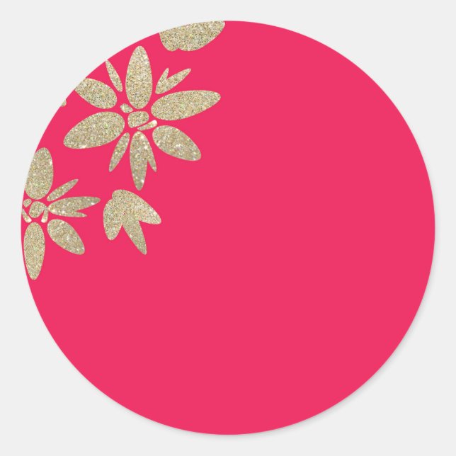 Rosa Fuchsia Einladung mit goldglänzenden Blume Runder Aufkleber (Vorderseite)