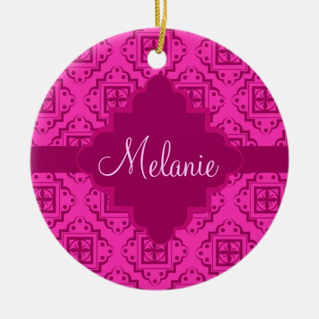 Rosa Fuchsia & Magenta Arabesque Marokkanischer Gr Keramik Ornament (Vorne)