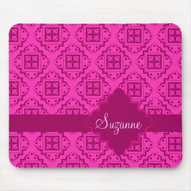 Rosa Fuchsia & Magenta Arabesque Marokkanischer Gr Mousepad (Vorne)