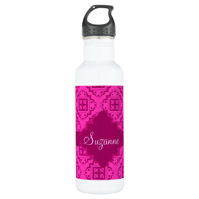 Rosa Fuchsia & Magenta Arabesque Marokkanischer Gr Trinkflasche (Vorderseite)