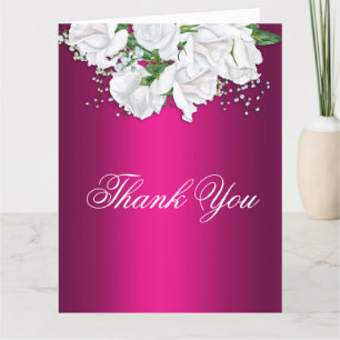 Rosa Fuchsia und White Roses Vintage Wedding Dankeskarte