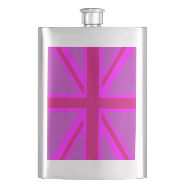 Rosa Fuchsia Union Jack Flagge Design Flachmann (Vorderseite)