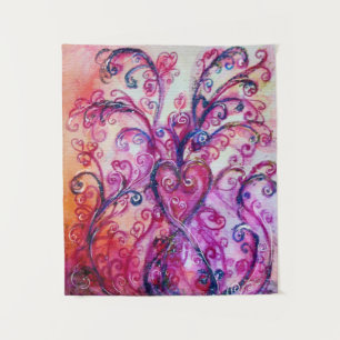 ROSA FUCHSIA WHIMSISCHE SCHNÖRKEL MIT HERZ WANDTEPPICH