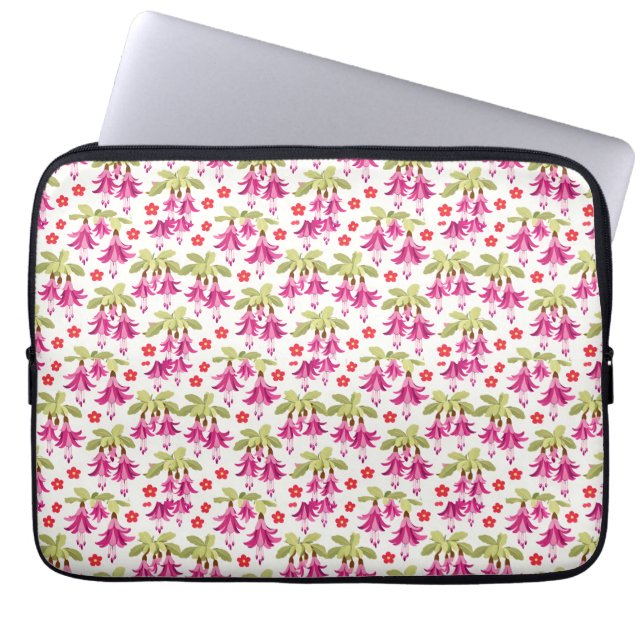 Rosa Fuchsien Blumenmuster – Retro Botanik Laptopschutzhülle (Vorderseite)