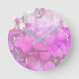 Rosa Funkeln Glitzer Bokeh Weiblich Custom Runde Wanduhr
