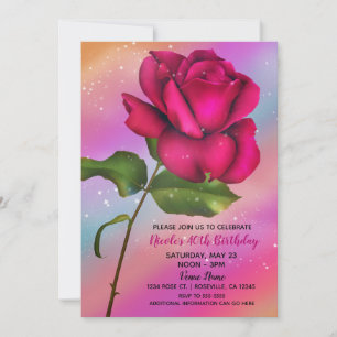 Rosa Funkeln Rose Regenbogen Pastell Geburtstagsfe Einladung