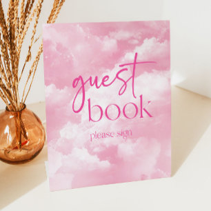Rosa Funkelnd Wolken Gästebuch Sockelschild