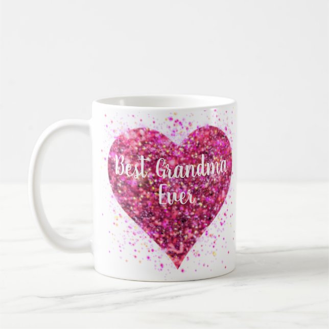 Rosa funkelnde Glitzer Herz Bestes Oma aller Zeite Kaffeetasse (Links)