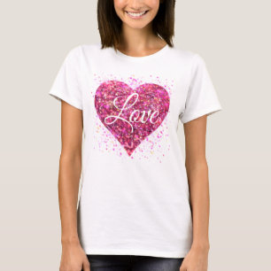 Rosa funkelnde Glitzer Herz Liebe T-Shirt