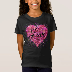 Rosa funkelnde Glitzer Herz Liebe T-Shirt