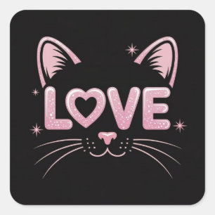 Rosa funkelnde Katze Quadratischer Aufkleber