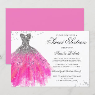 Rosa funkelnde Kleid Sweet Sixteen Einladung