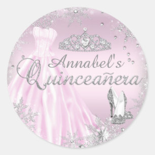 Rosa funkelnde Kleid Tiara Quinceanera Aufkleber