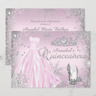 Rosa funkelnde Kleid Tiara Quinceanera Einladung