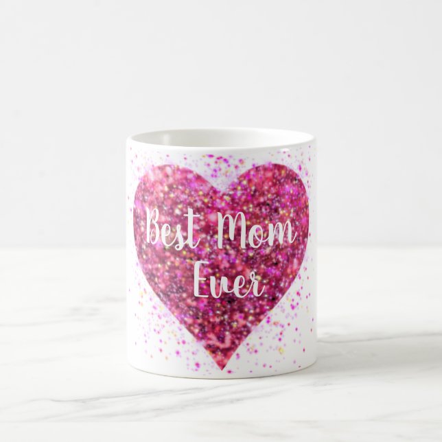 Rosa funkelnder Glitzer Herz Beste Mutter aller Ze Kaffeetasse (Mittel)