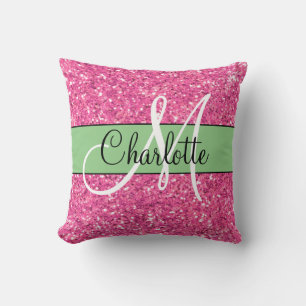 Rosa funkelnder Glitzer mit Monogramm Kissen