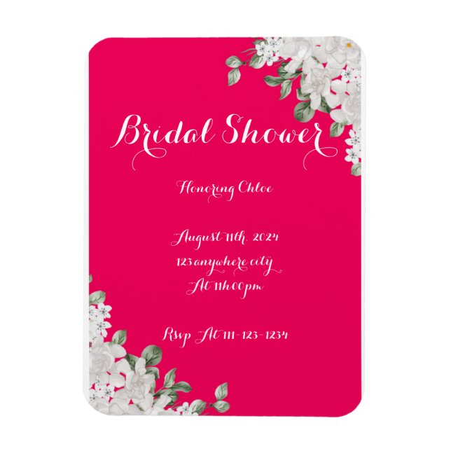 Rosa Fushia Brautdusche Einladung Magnet (Vertikal)