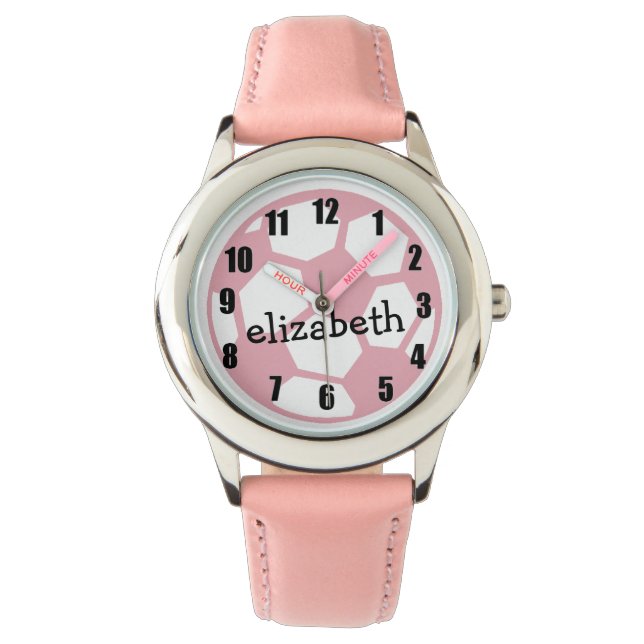 Rosa Fußball Armbanduhr (Vorderseite)