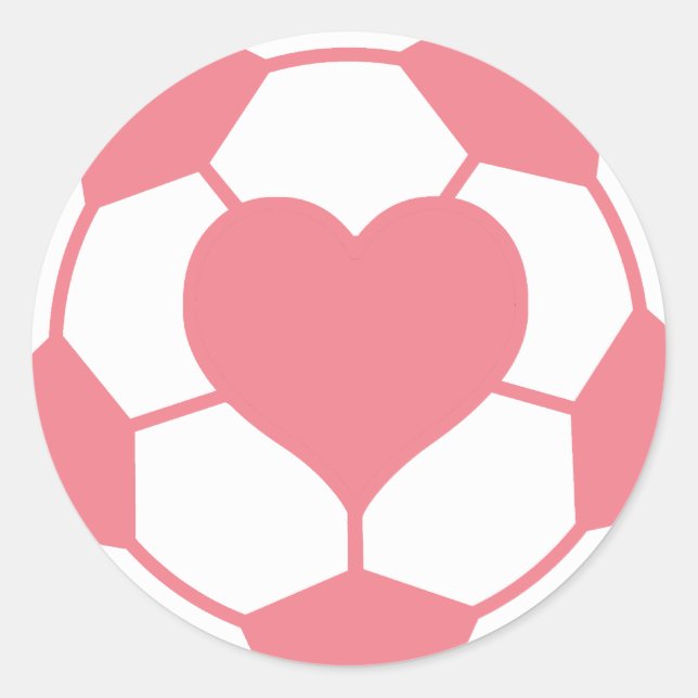 Rosa Fußball-Ball mit Herz Runder Aufkleber (Vorderseite)