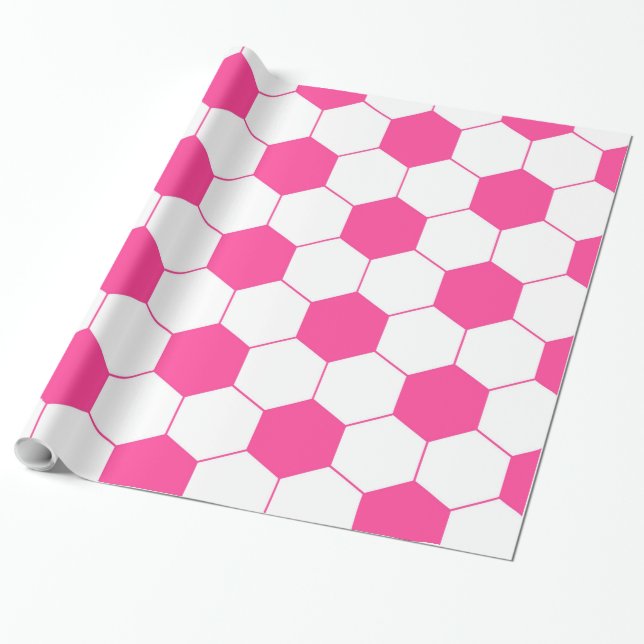 Rosa Fußball-Fußball-Ball-Muster Geschenkpapier (Ungerollt)