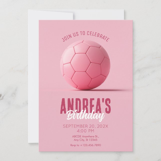 Rosa Fußball Geburtstag Einladung (Vorderseite)