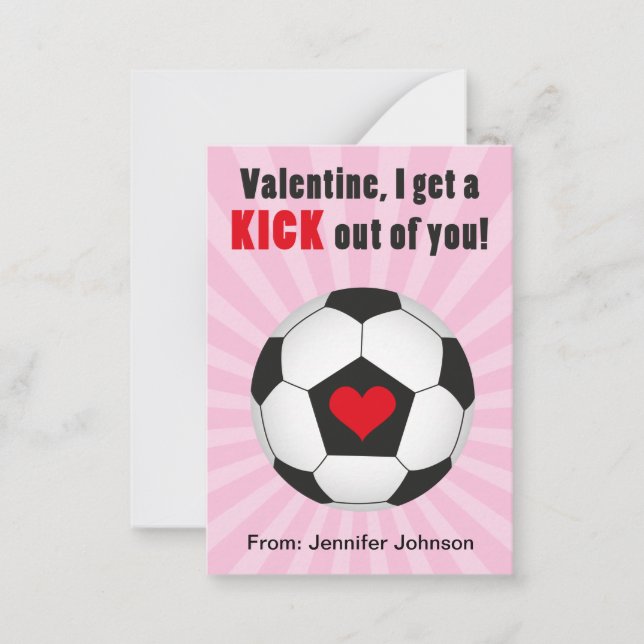 Rosa Fußball-Klassenzimmer Valentine Karten für Ki (Vorderseite)