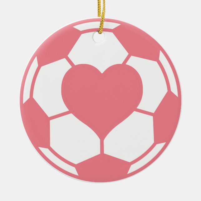 Rosa Fußball mit Herzen Keramik Ornament (Vorne)