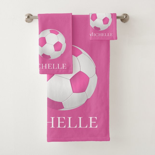 Rosa Fußball - Name hinzufügen Badhandtuch Set (Insitu)