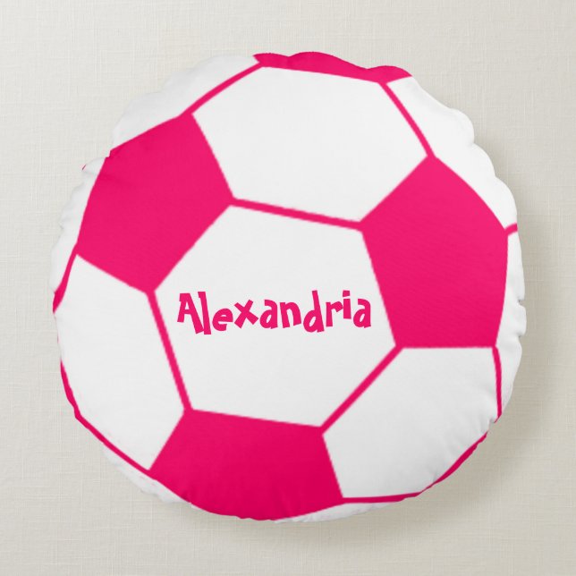 Rosa Fußball Rundes Kissen (Vorderseite)