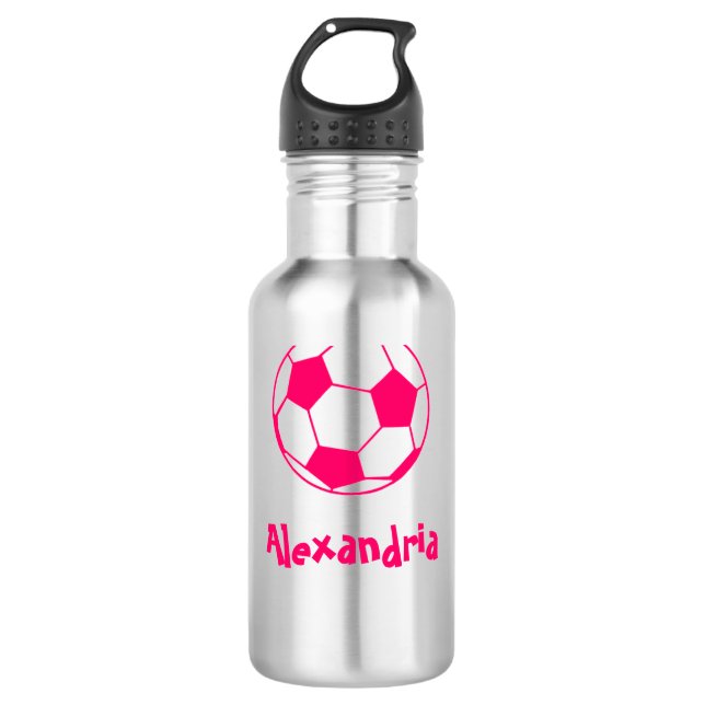 Rosa Fußballball Edelstahlflasche (Vorderseite)