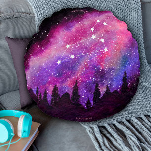 Rosa Galaxie Löwe Sternzeichen Geburtstag Rundes Kissen