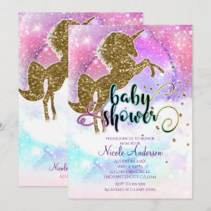 Rosa Galaxie Magisches Einhorn Funkelnde Babyparty Einladung