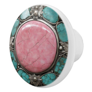 Rosa Galaxie Steinburst mit Silber und Aqua  Keramikknauf