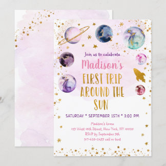 Rosa Galaxy Erster Ausflug rund um die Sonne Gebur Einladung