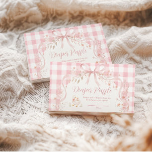 Rosa Gänse-Windel-Raffle-Gingham-Baby-Party Begleitkarte