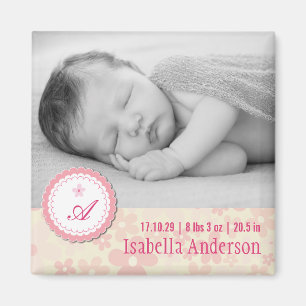 Rosa Gänseblümchen Baby Mädchen Geburtsankündigung Magnet