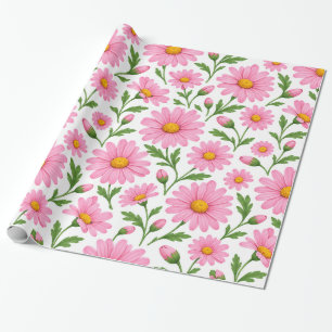 Rosa Gänseblümchen-Blumen-Botanik-Muster-Geschenkp Geschenkpapier