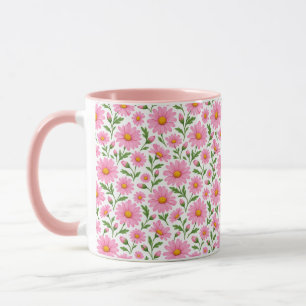 Rosa Gänseblümchen Blumen Botanisches Muster Kaffe Tasse
