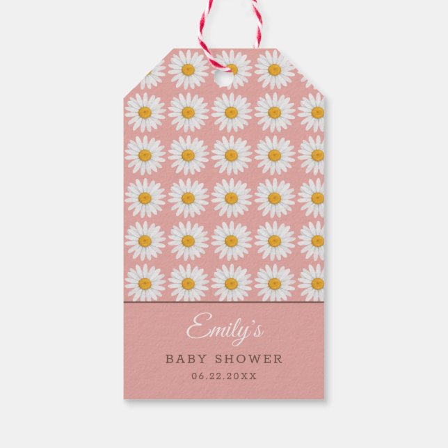 Rosa Gänseblümchen Blumenmuster Baby Shower Geschenkanhänger (Rückseite)