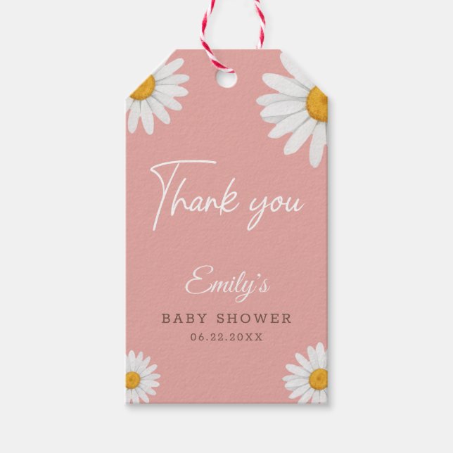 Rosa Gänseblümchen Danke Baby-Party Geschenkanhänger (Vorderseite)